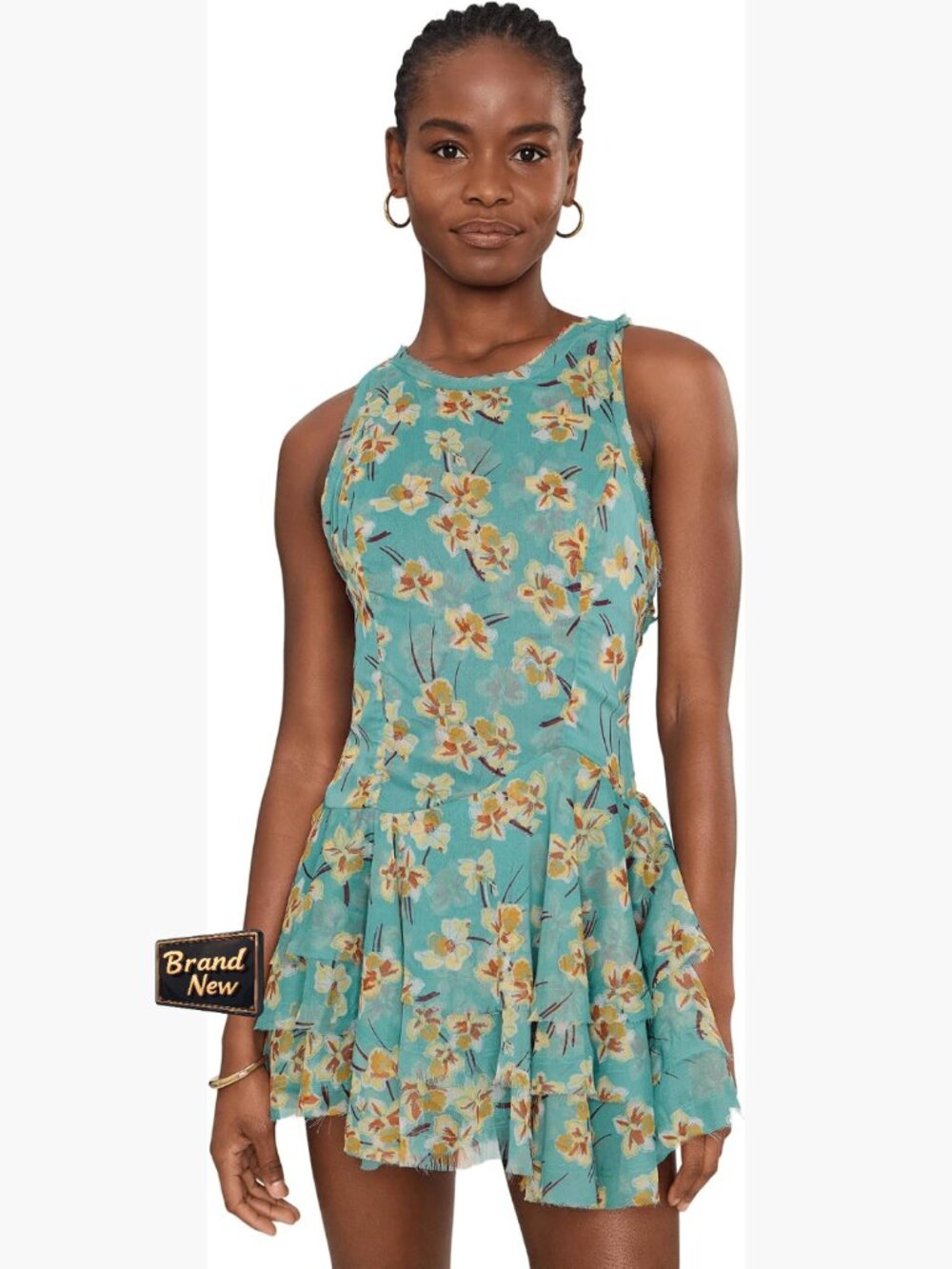 Flowy Floral Mini Dress with Tiered Ruffle Skirt - Size Small